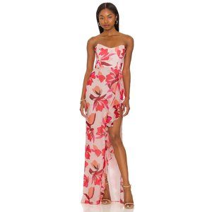 Katie May Strapless Floral Side Slit Gown